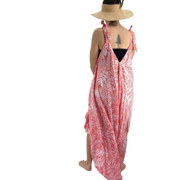 Po`a‘lima Coral White Tropical Floral Boho Wide Leg Beach Summer Romper - Picture 13 of 15